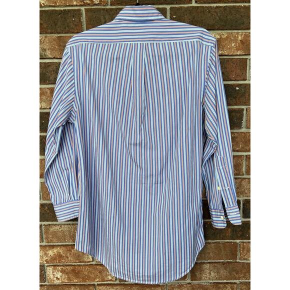 Polo Ralph Lauren Shirt Mens Small Button Up Blue Orange Bar Stripe 120s Poplin - Picture 7 of 8